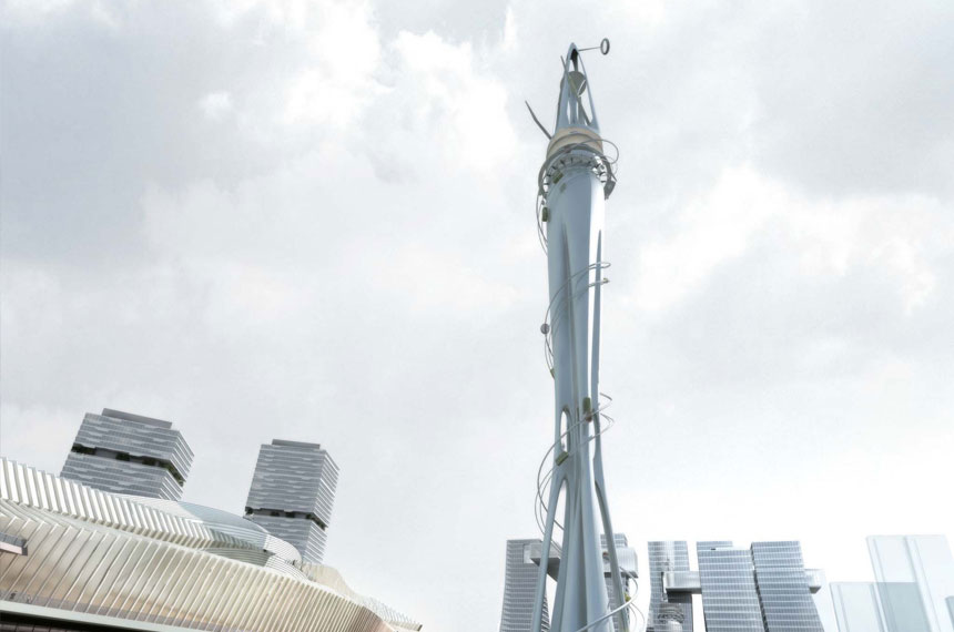 artist impression of vertical theme park in Dalian